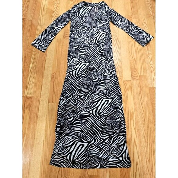 Victoria's Secret Maxi Slip Dress Small Black White Zebra Side Slits Angel - Picture 3 of 8